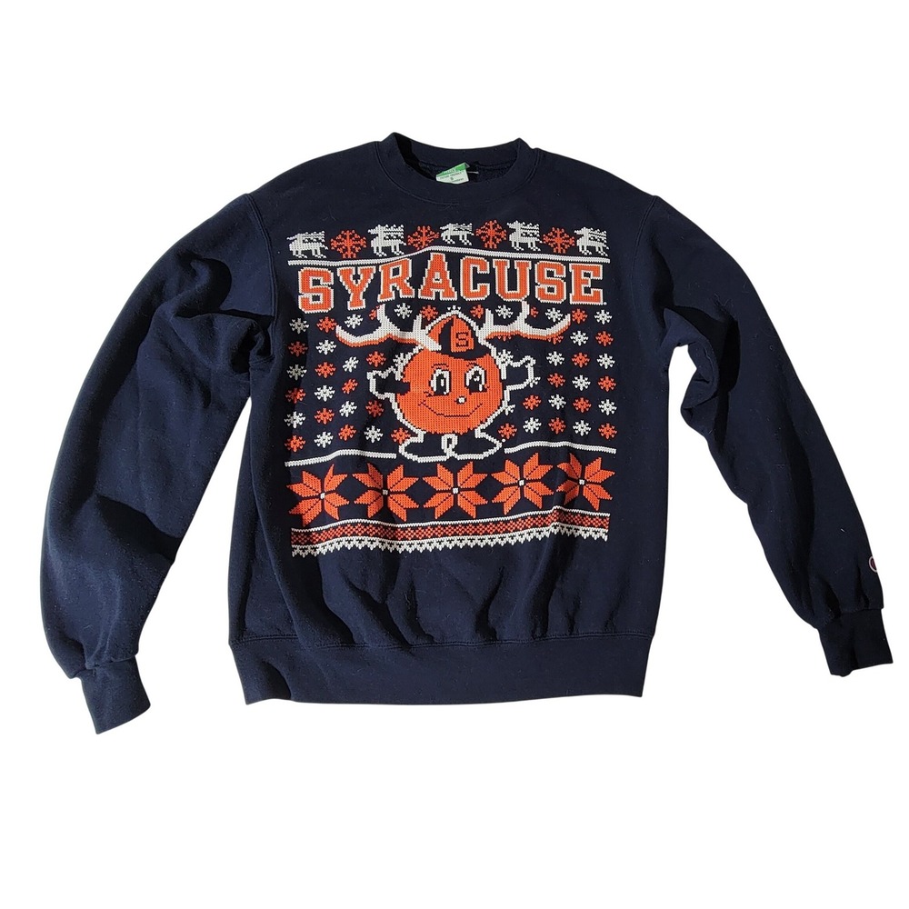 Champion Syracuse University Otto the Orange Ugly Holiday Sweatshirt Navy Small